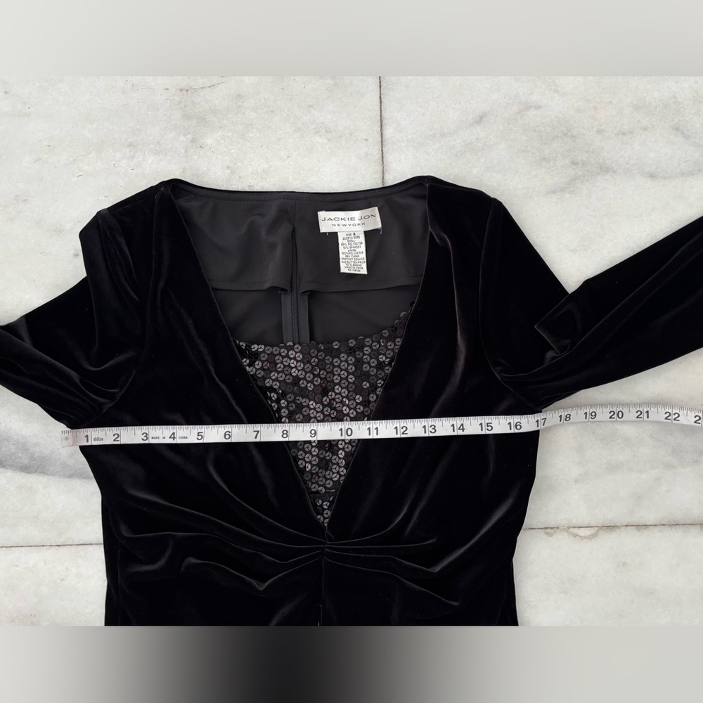 Vintage Jackie Jon Blouse Black Velvet Sequin 3/4 Sleeve Twofer Womens 4 Formal - Picture 8 of 9